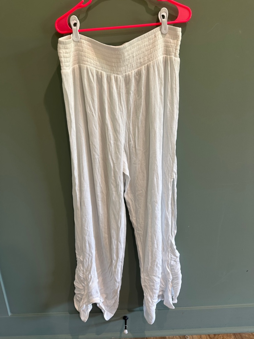 White Smocked Waist Wide-Leg Swim Cover Pants